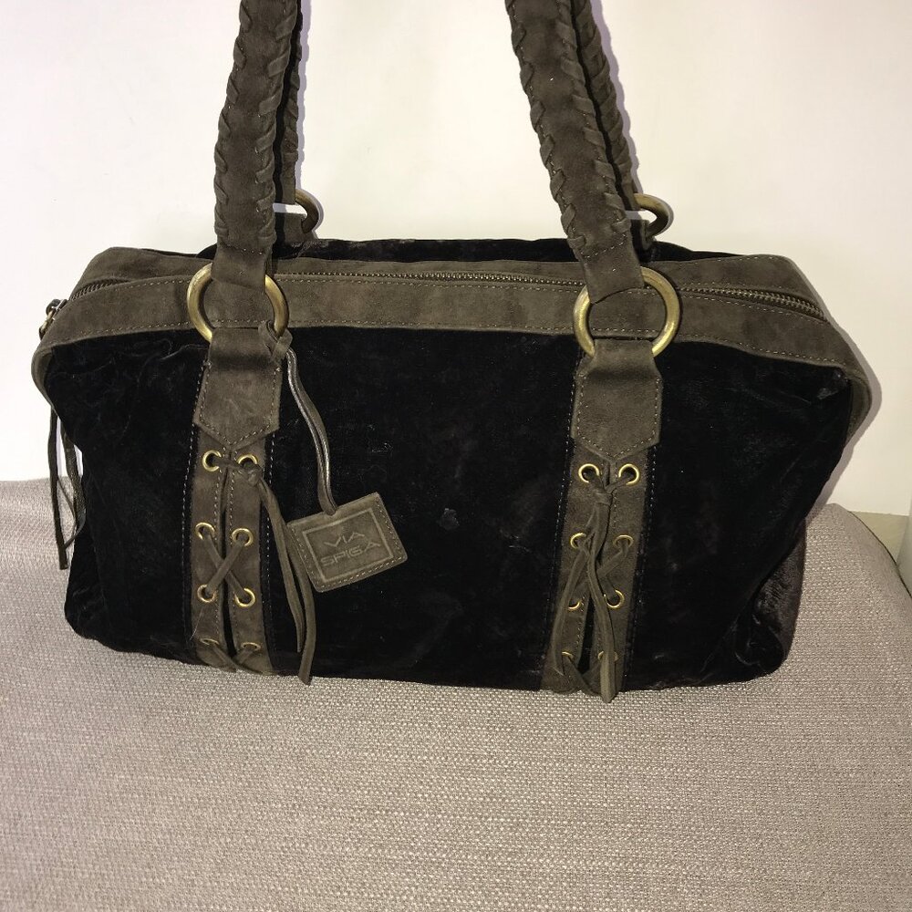 Brown Velvet Via Spiga Satchel Tassel Satchel Handbag